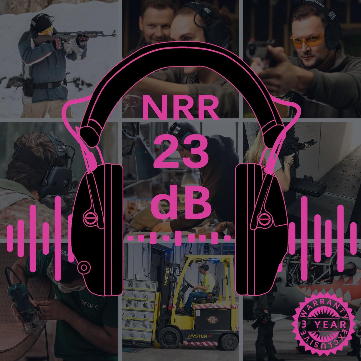 PROHEAR Electronic Ear Protection for Shooting with 4X Sound Amplification, Gun Range Hearing Protection Muffs, NRR 23dB Noise Reduction Headphones for Hunting, Pink