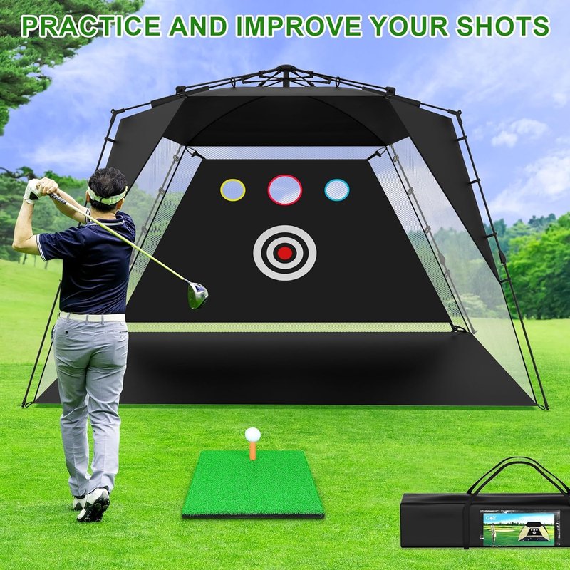Golf Net,Golf Practice Net with Heavy Base Turf Mat,Easy to Install 10x7.5FT Hitting Aid for Backyard Driving Chipping Swing Training, for Men, Dad