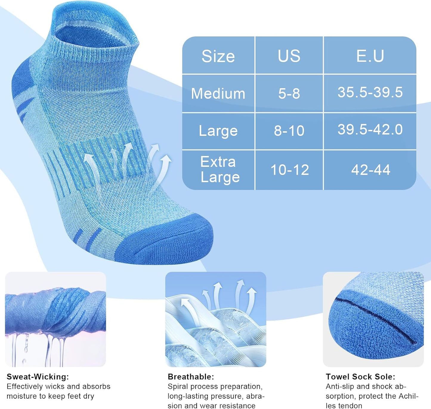 YSense Ankle Socks - Thick Cushioned Athletic Cotton Socks for Men & Women | Moisture-Wicking, Low Cut