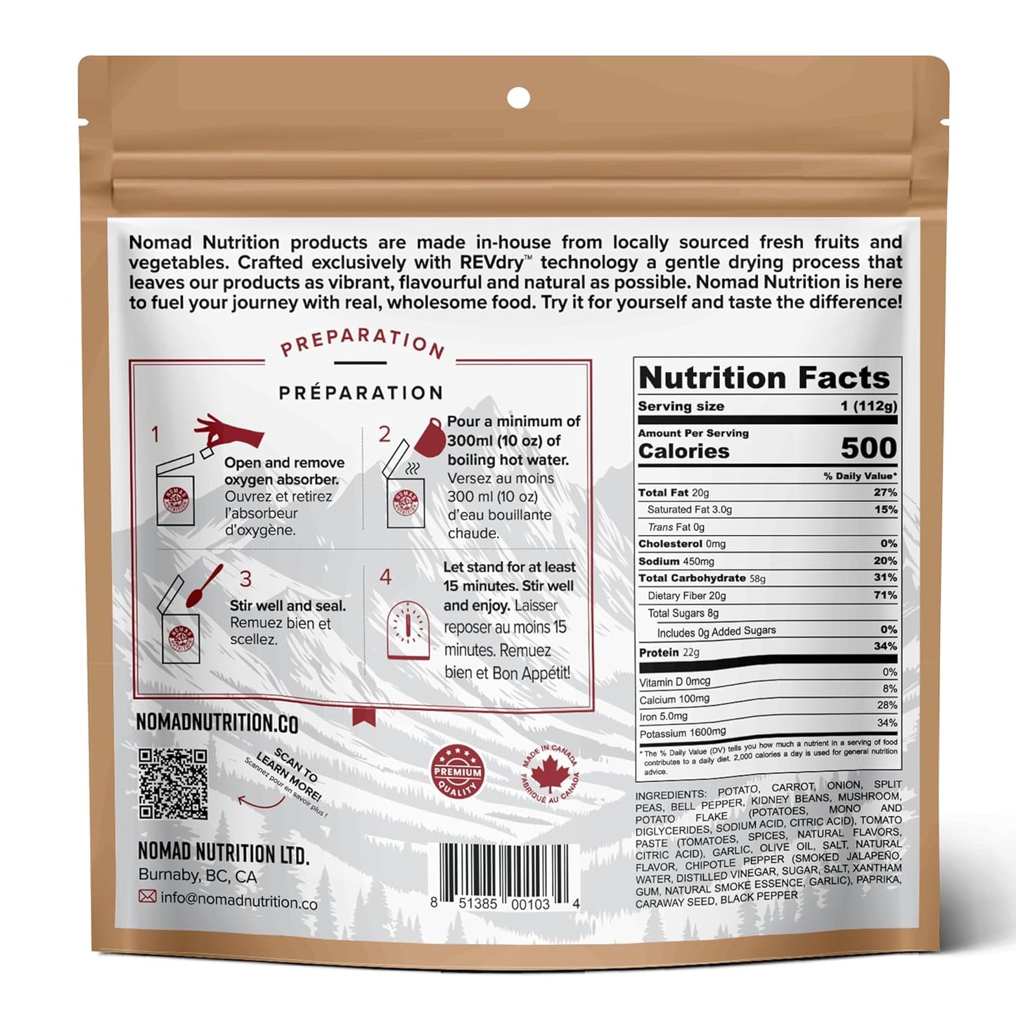 Nomad Nutrition Hungarian Goulash - Instant Freeze-Dried Camping Food | Plant-Based, Vegan, Gluten-Free | 112g Pack