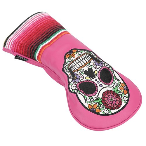 SHABIER Pink Golf Driver Headcover with Rose Embroidery Sugar Skull Design for Golf Driver Club