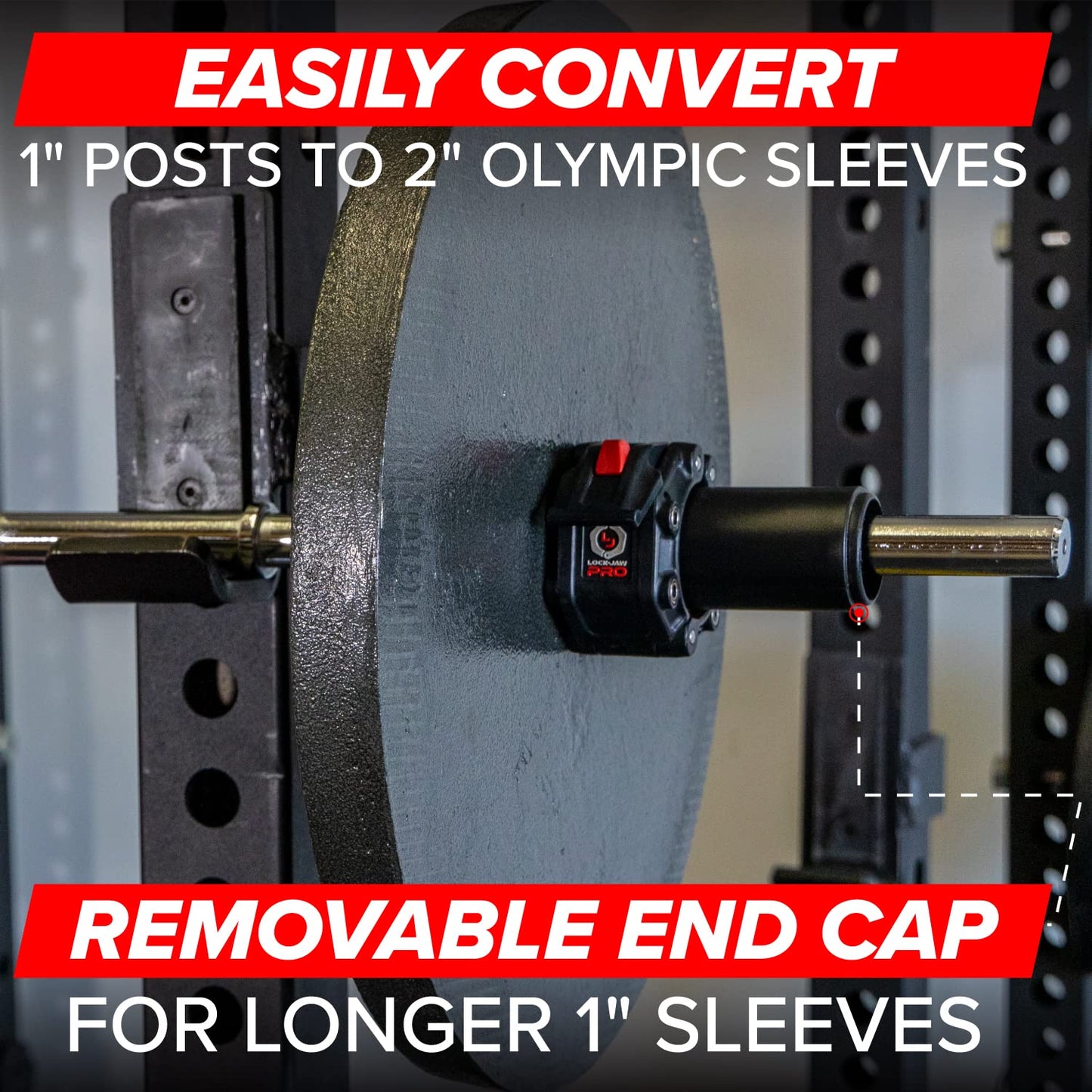 Serious Steel Fitness Olympic Adapter Sleeve 8" - Convert 1" bars or posts to 2" Olympic bars or posts. Includes removeable end cap for longer posts. (Single)
