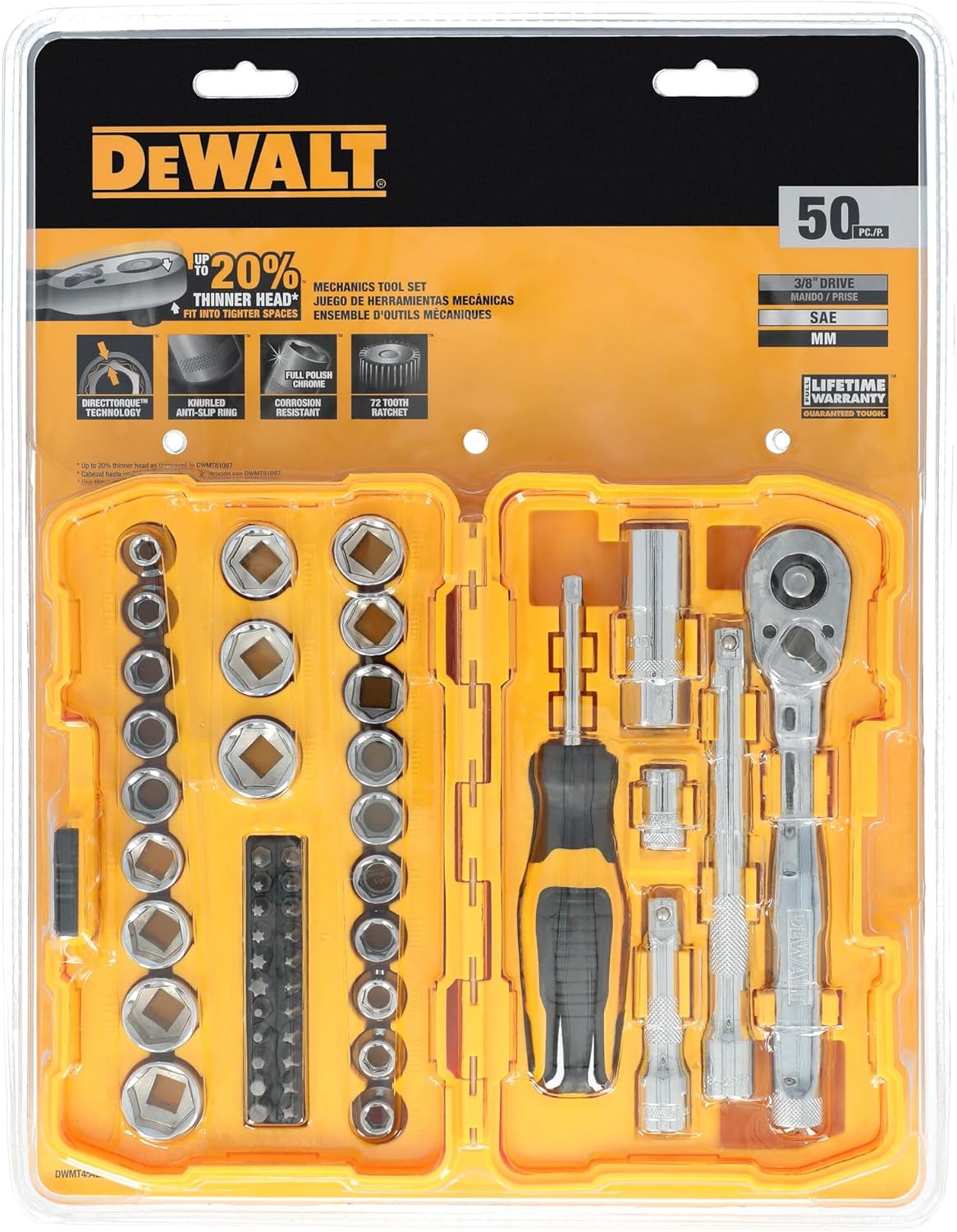 DEWALT 50-Piece Mechanics Tool Set with 3/8" Drive - Durable & Versatile