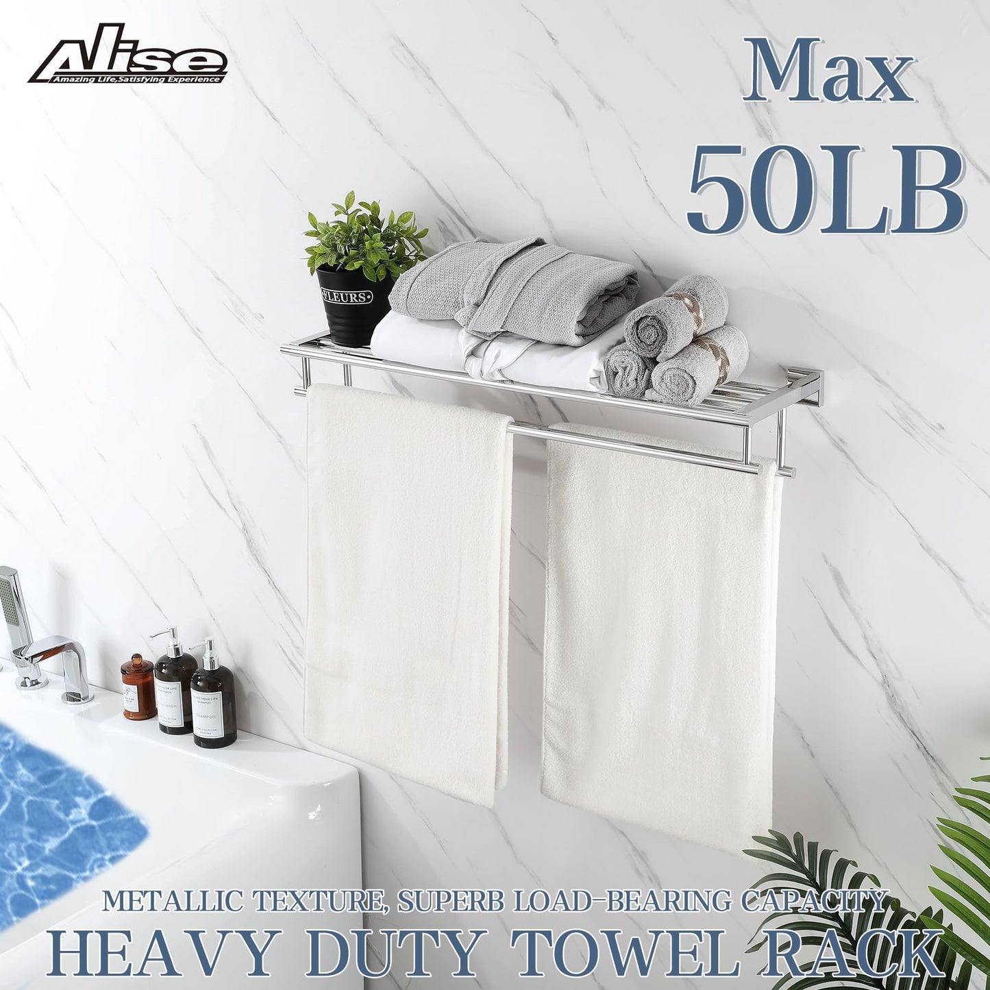 Alise Towel Rack,Towel Hanger Towel Shelf with Double Towel Bars for Bathroom Lavatory,32 Inch SUS 304 Stainless Steel Wall Mount Towel Holder,Polished Chrome