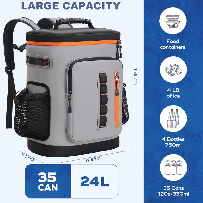 35 Can Insulated Cooler Backpack, Waterproof Leak Proof Cooler Bag for Beach Hiking Camping Travel Outdoor
