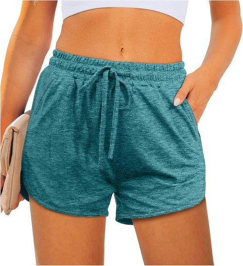 Aloodor Women's Athletic Shorts - Running Dolphin Style with Pockets & Adjustable Drawstring