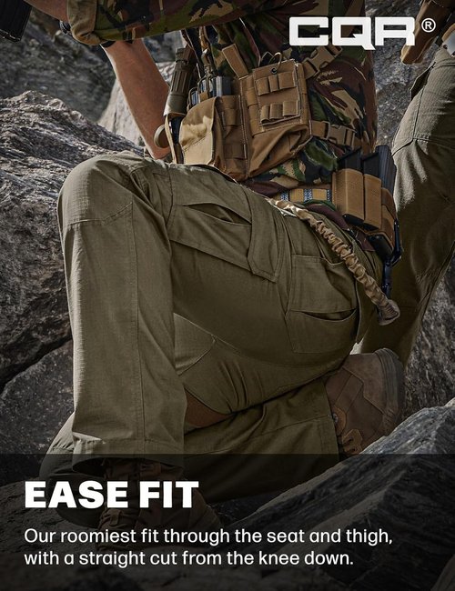 CQR Men's Tactical Pants - Lightweight Water-Resistant Ripstop Cargo Pants for Outdoor Activities