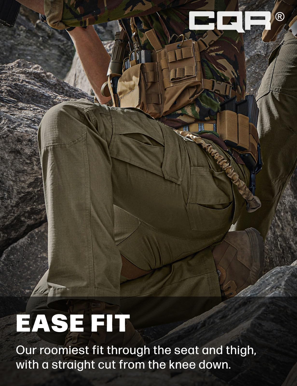 CQR Men's Tactical Pants, Water Resistant Ripstop Cargo Pants, Lightweight EDC Work Hiking Pants, Outdoor Apparel, Raider Soil Green, 40W x 32L