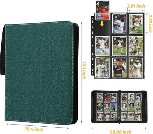 GERMUN Premium Zip Trading Card Binder - 9 Pocket Album for MTG, TCG & Sports Cards | Dark Green, 720 Double-Sided Pockets
