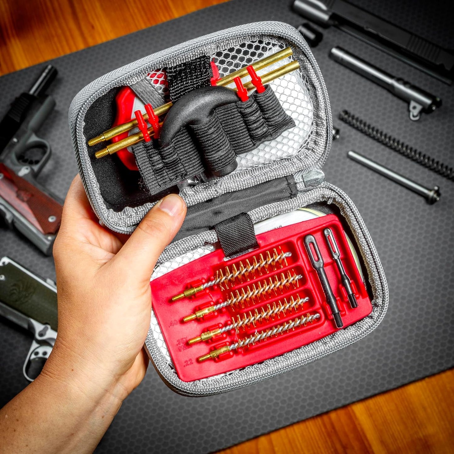 Real Avid Pistol Cleaning Kit 1911 Accessories | 1911 Bushing Wrench Takedown Tool 45 ACP Caliber 22 38 9MM 40 45 Cal Gun Tools & 1911 Field Guide | 9mm Cleaning Kit w/ Gun Cleaning Brush Rods Patches