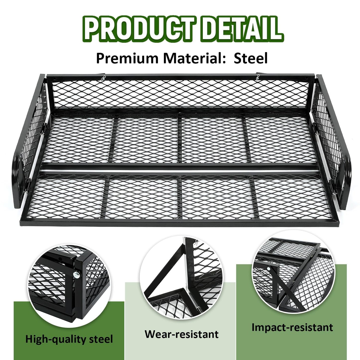 ECOTRIC Rear Cargo Basket Universal ATV UTV Storage Rack Rear Goods Mesh Rack Black Steel