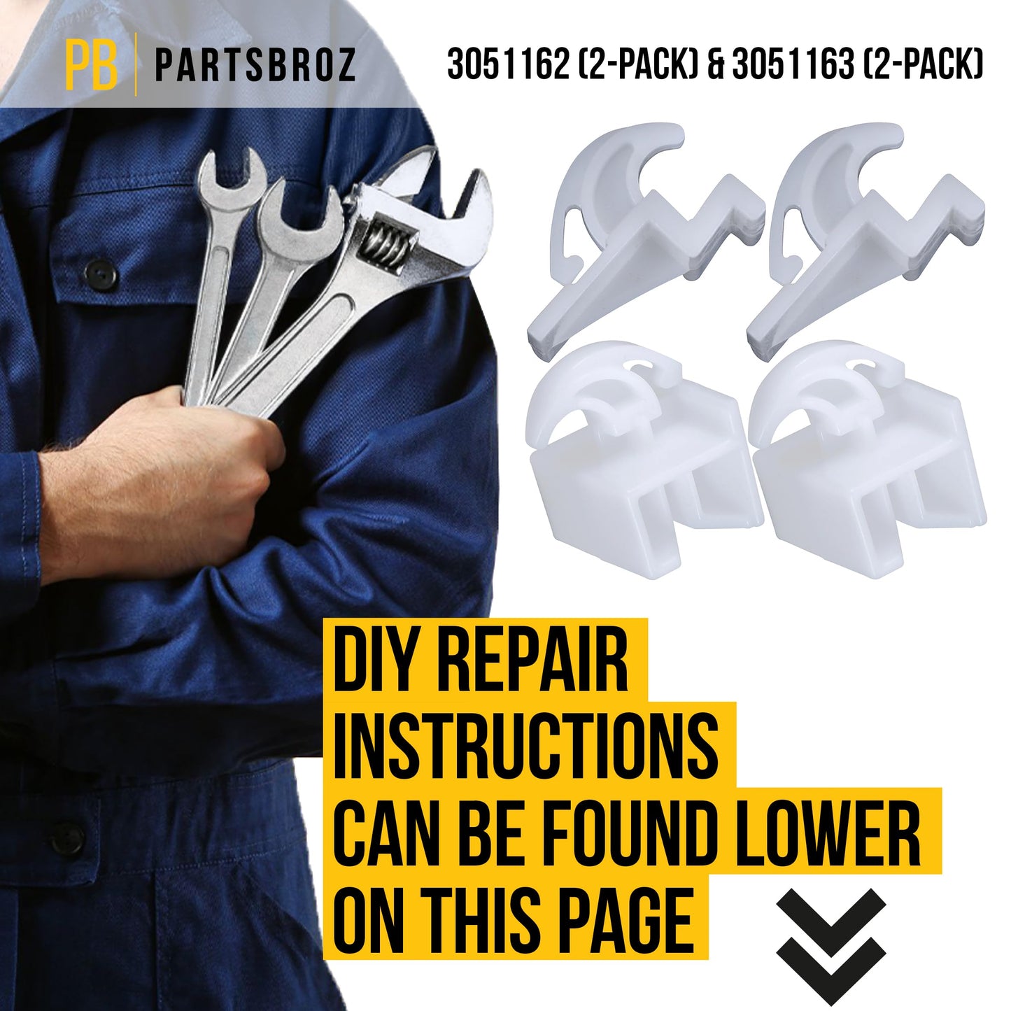 PartsBroz 3051162 Front Drawer Glide & 3051163 Rear Drawer Glide (2-Pack) - Compatible With Frigidaire Tappan Kenmore Gibson Microwave Oven Range - Replaces AP2121517 PS434226 AP2121518 PS434227