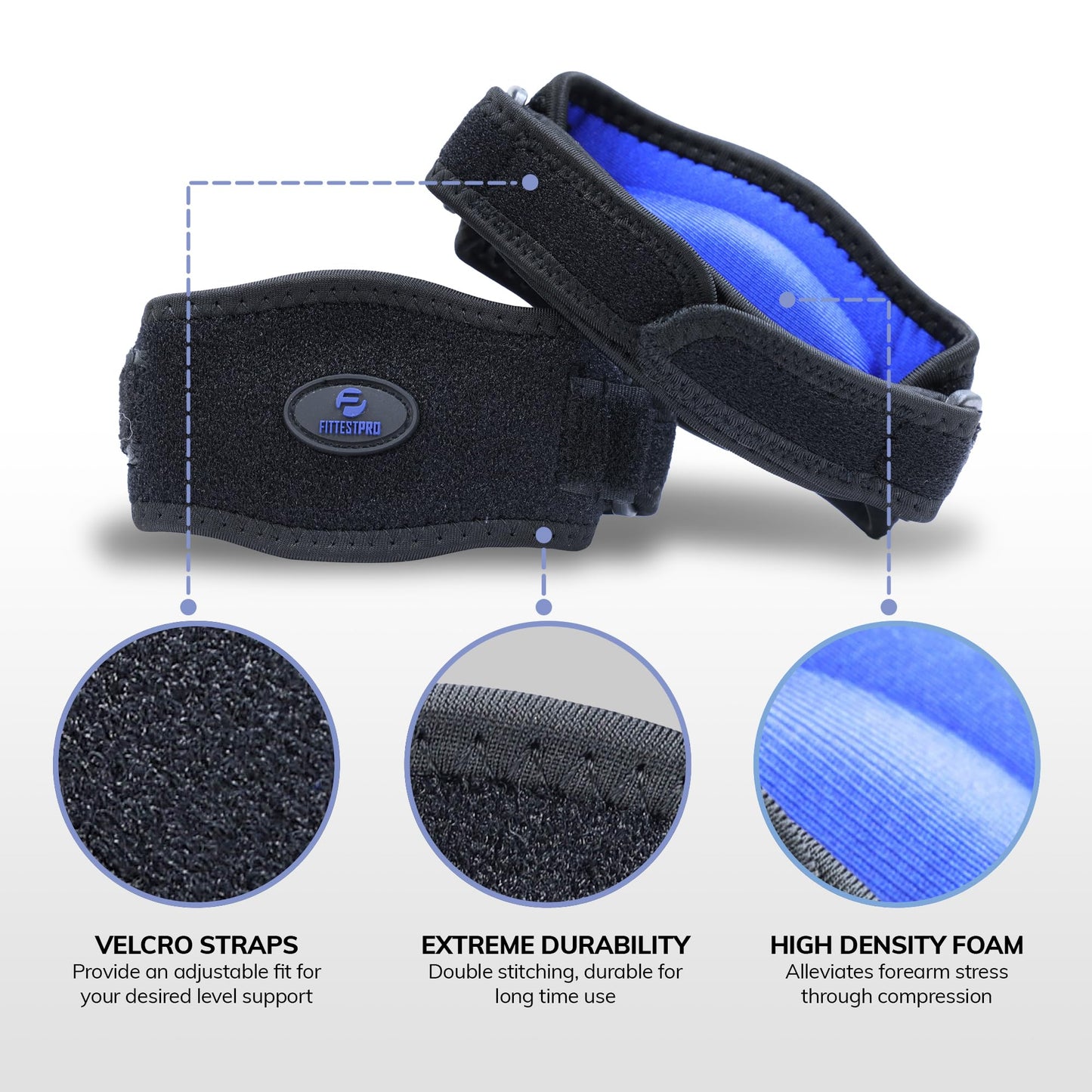 Fittest Pro Tennis Elbow Brace 2 Pack for Men & Women, Adjustable Compression Pad Elbow Strap for Tendonitis Pain Relief, Golfers Elbow Brace Support (Black)