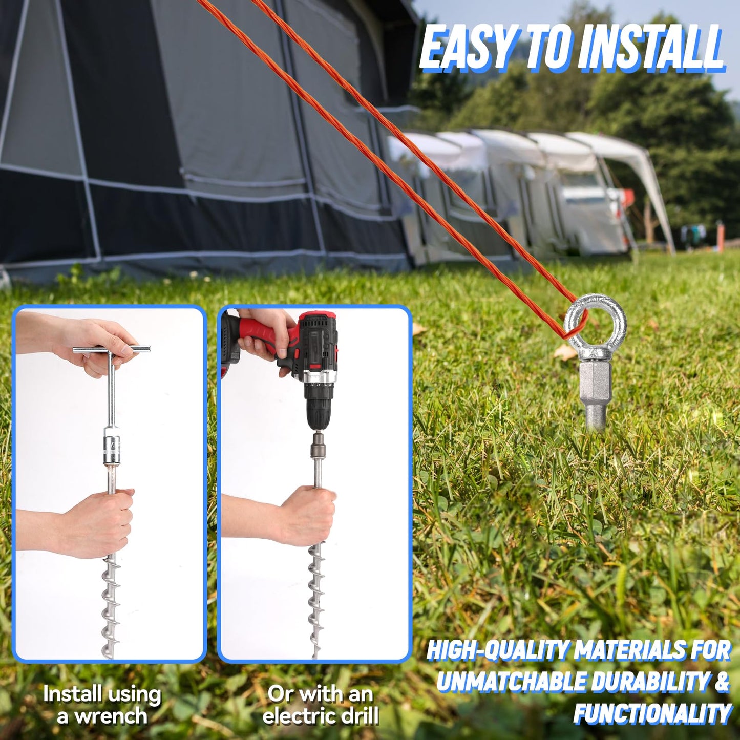 Keltrion 12 Pcs 14" Ground Anchors Screw in Spikes Non-Rust Cast Aluminum Detachable Tent Stakes for Camping Tents, Garden, Sand, Trampoline, Swing Sets and Sheds