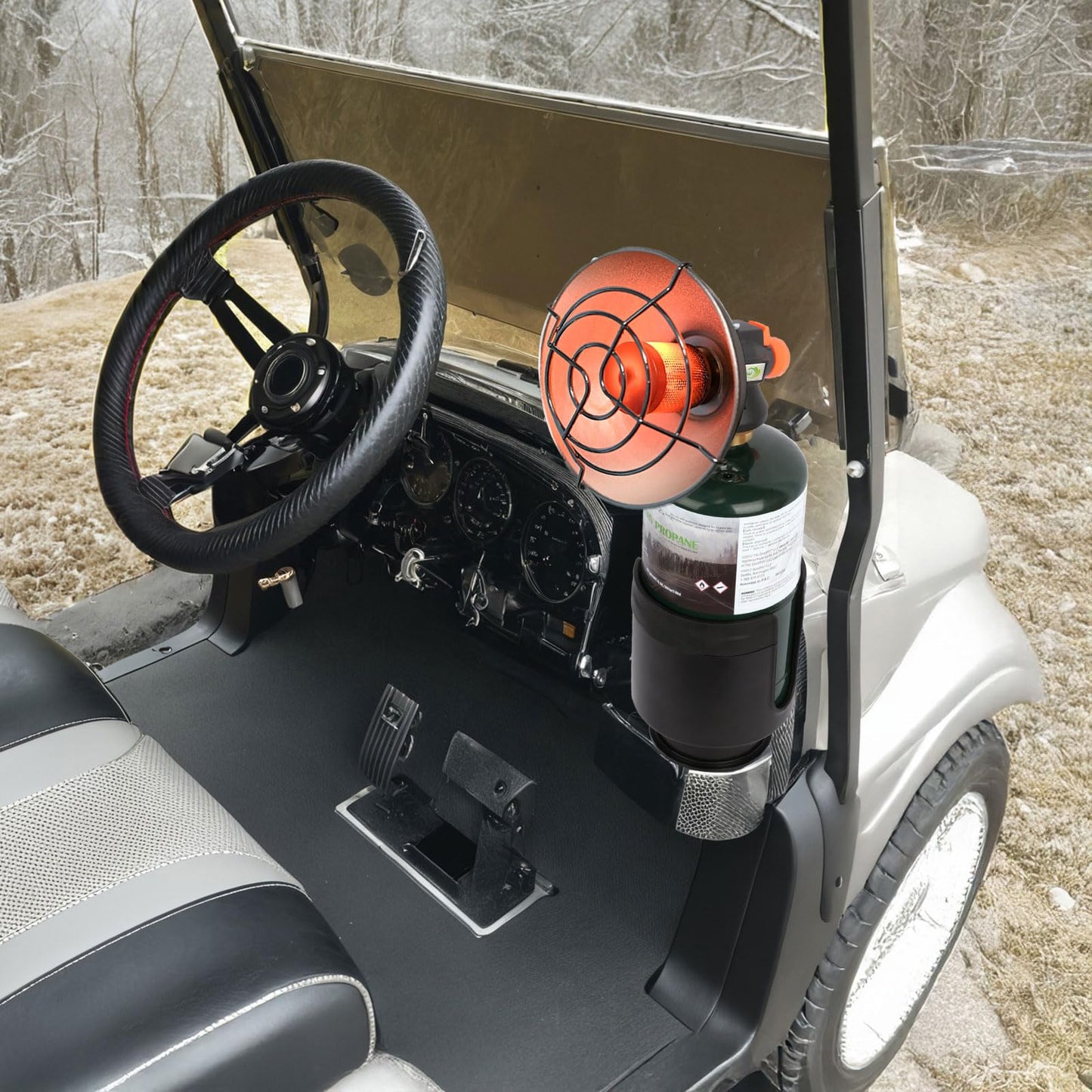 WishDirect Golf Cart Heater with Expandable Cup Holder Adapter, 3400BTU Golf Cart Propane Warmer with One-Button Igniter and Adjustable Temperature Control (Propane Tank Not Included)