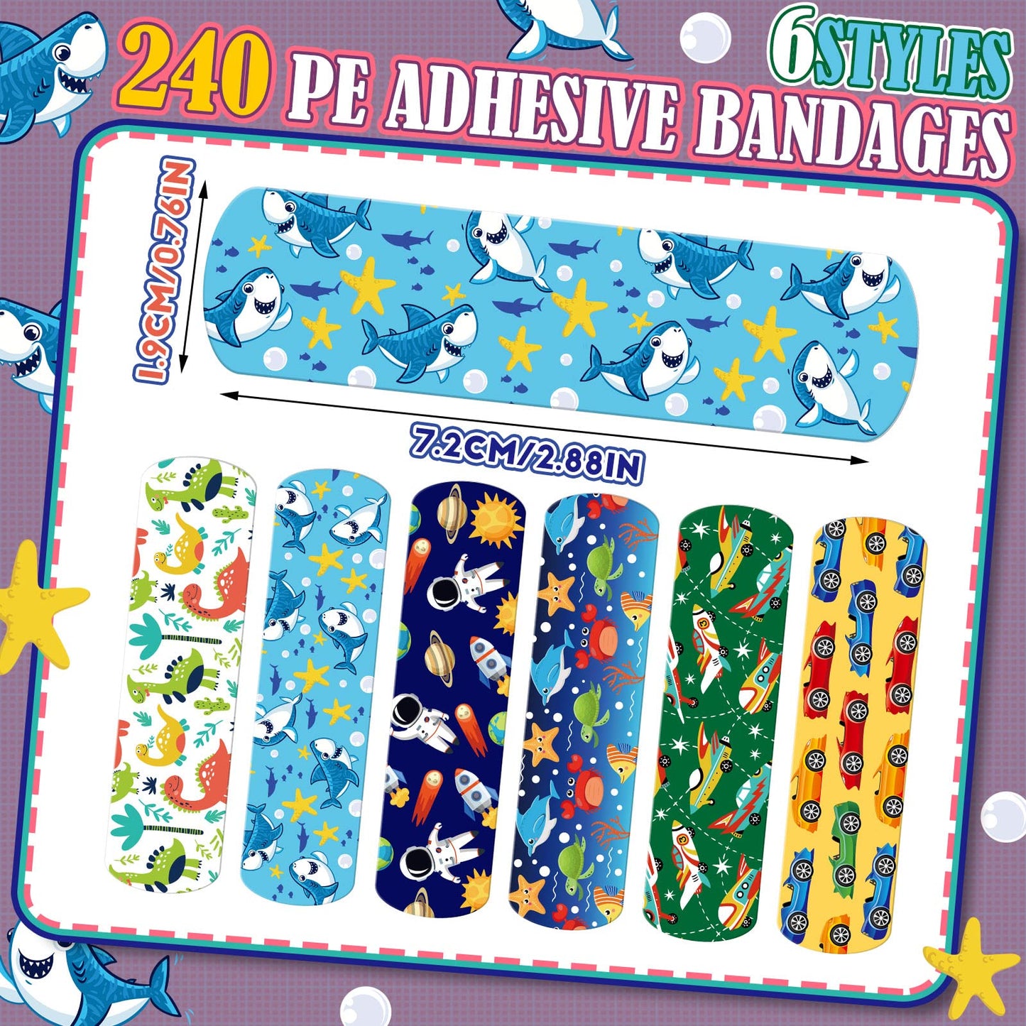 Nuanchu 6 Styles Kids Cartoon Bandages Adhesive Flexible Colorful Cute Cartoon Bandages Waterproof Breathable Protect Scrapes and Cuts for Girls Boys Children Toddlers(240 Pcs)