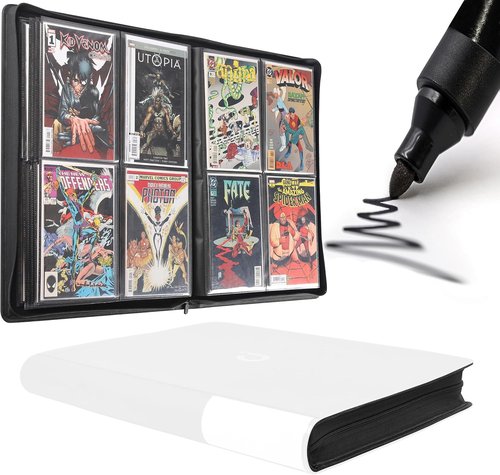 D DACCKIT Premium Comic Binder - Holds 96 Comic Books with Sleeves | Classic White Storage Album