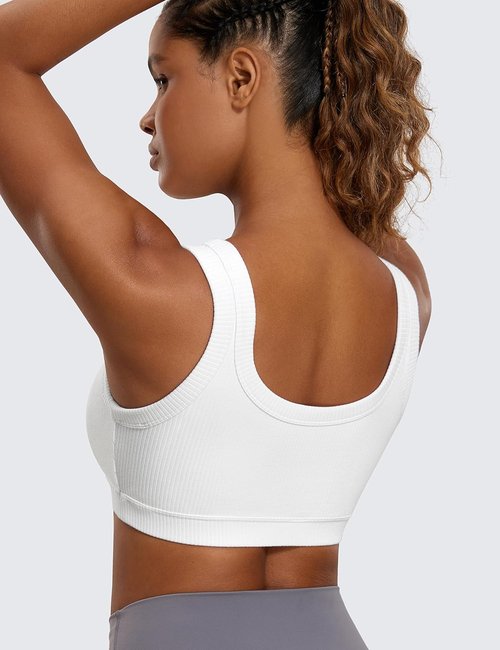 CRZ YOGA Ribbed Sports Bra - U Back Wireless Medium Impact Yoga Cami for Women