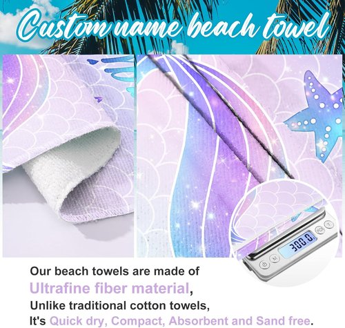Hoomall Customized Mermaid Tail Beach Towel - Quick-Dry Microfiber for Kids | Perfect Personalized Gift