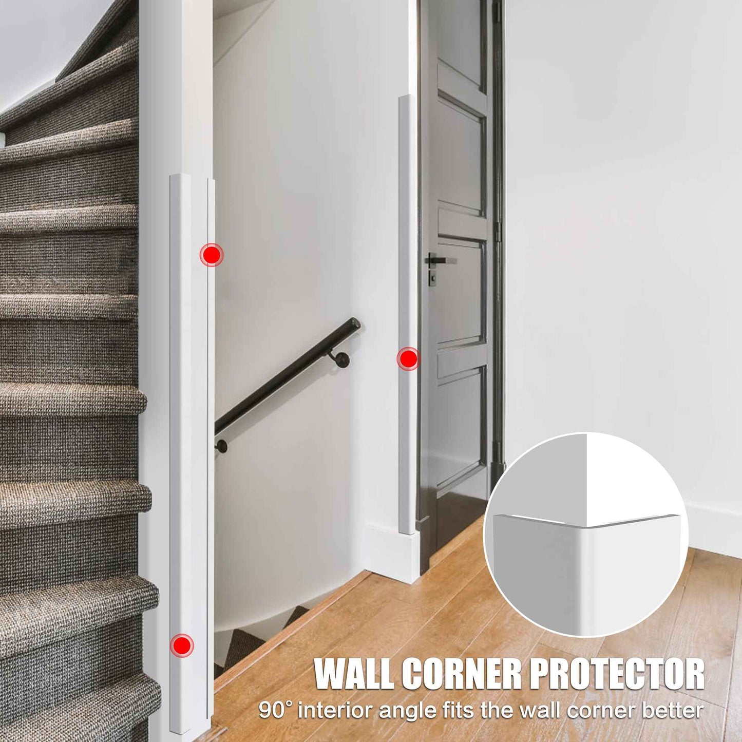 ‎Frychee Wall Corner Protector, Walls Edge Protector，Self-Adhesive Wall Corner Guards,PVC Double Side Edge Protector， Furniture Stairs Guard (2, 2.5x90cm/0.98x35.4in)