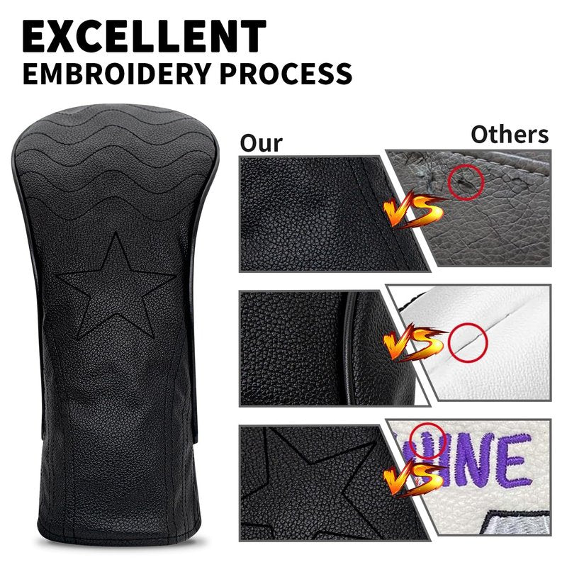 Golf Club Covers for Driver, Fairway, Hybrids - 3 Options - Golf Driver Headcover/Golf Fairway Wood Head Cover/Hybrid Headcover for Men/Women Golfer