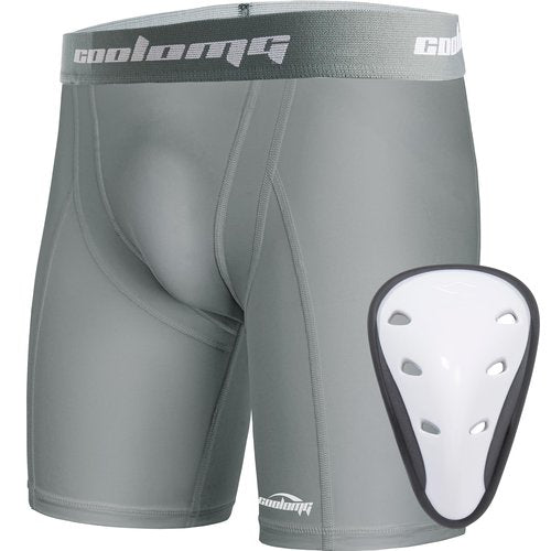 COOLOMG Boys Baseball Underwear with Cup Youth Compression Shorts Gray S