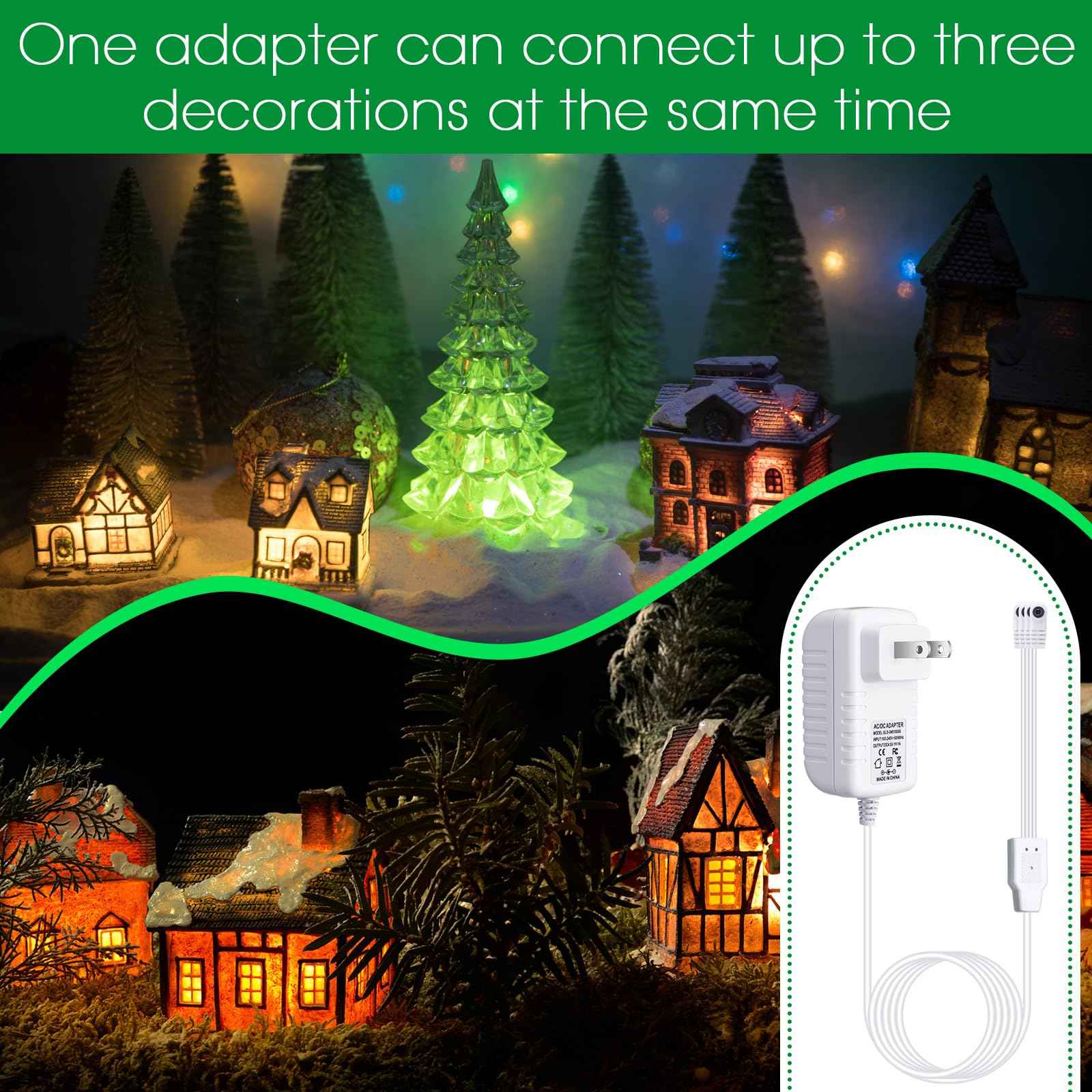 Umigy 2 Pcs 4.5v Power Adapter Compatible with Lemax Lighted Accessory Ac Dc Power Adapter for Christmas Halloween Village Lights Micro Lighting Building Decoration, White (4 Output, Bend)