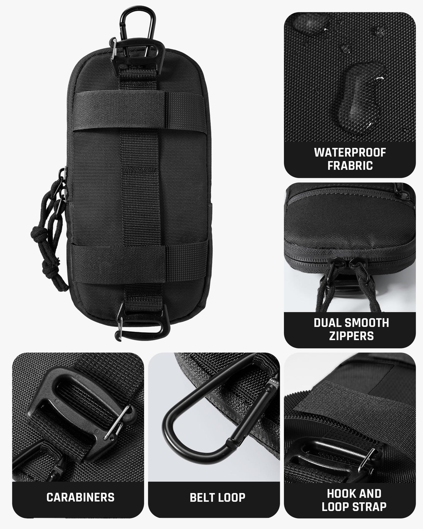 Neverwhy Molle Cell Phone Pouch for Backpack - Waterproof Tactical Belt Phone Strap EDC Tech Pouch Holder for iPhone 17 Pro Max Hikers Outdoor, Black