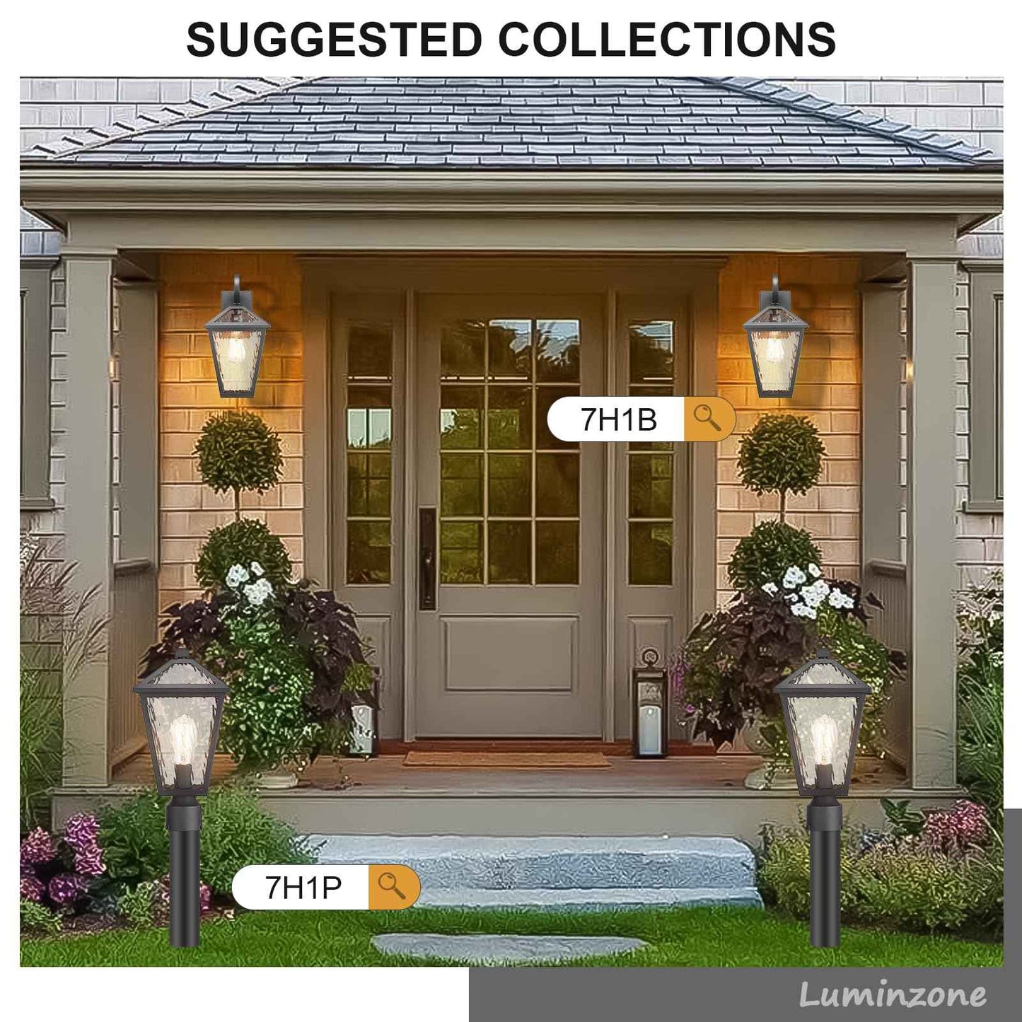 Luminzone Outdoor Post Lights with Water Ripple Glass, Modern Waterproof and Anti-Rust Aluminum Pillar Outside Lighting for Garden, Driveway, Patio, Porch, Garage, Black, Medium