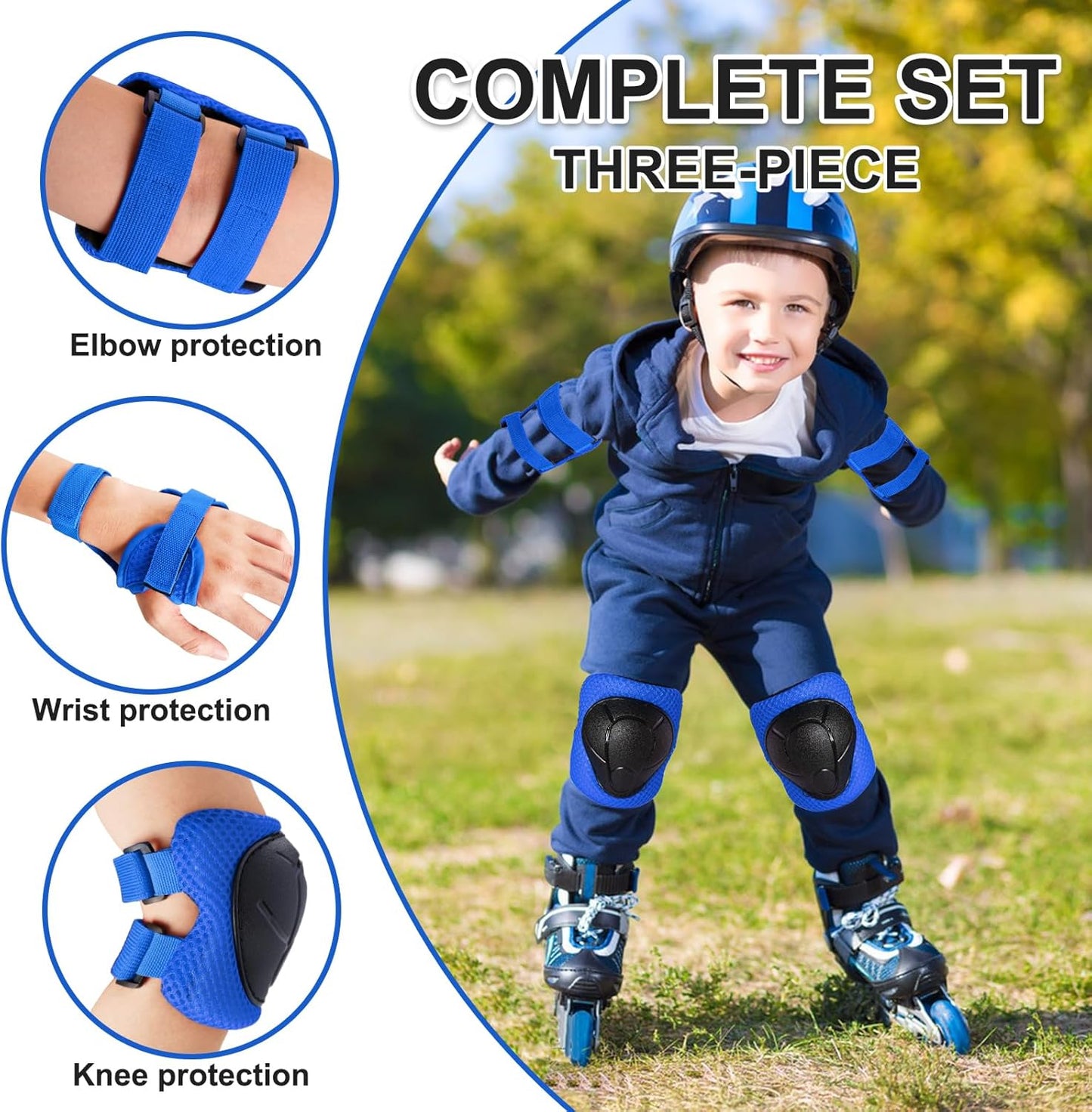 Skiennix Knee Pads for Kids 3-14 Years - 3-in-1 Set with Elbow Pads & Wrist Guards for Safety