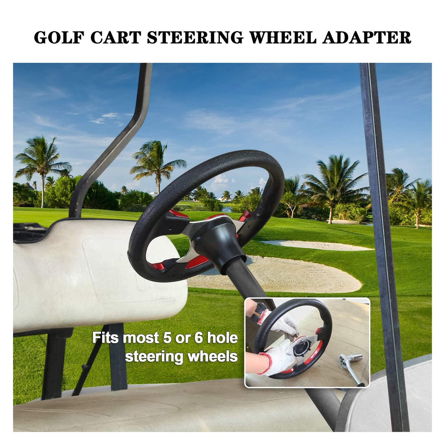 Golf Cart Steering Wheel Fit for EZGO RXV & TXT, Club Car DS, Club Car Precedent, Yamaha, Most Golf Cart (A Yamaha Adapter - Black)