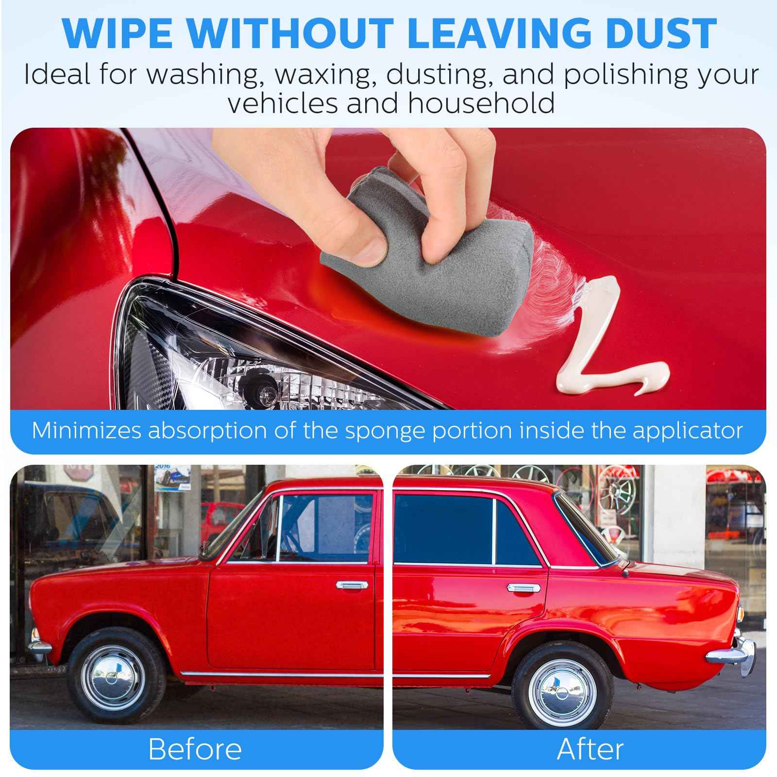 Riakrum 18 Pack Microfiber Applicator Pads Suede Car Detailing Sponge Ceramic Coating Applicator Pads Coating Sponge for Cars Graphene Metal Plastic Trim Ceramic Spray Applying Wax