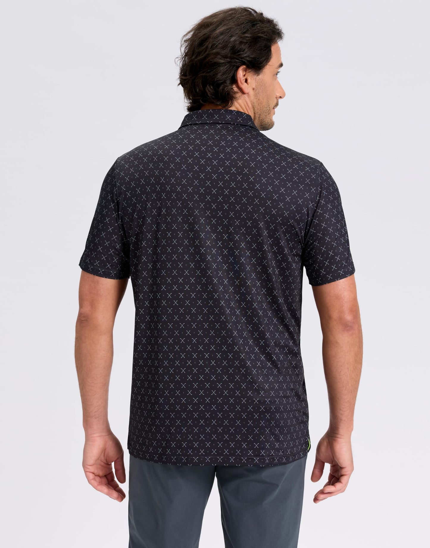 Obla Mens Golf Polo Shirts Short Sleeve Dry Fit Performance Moisture Wicking Casual Print Collared Golf Shirts for Men (Black Golf Clubs_L)