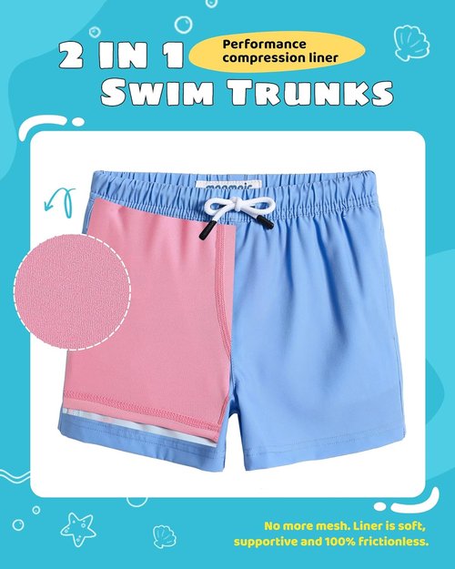 Maamgic Boys Swim Trunks - Compression Liner Toddler Stretch Swim Shorts for Comfort & Mobility