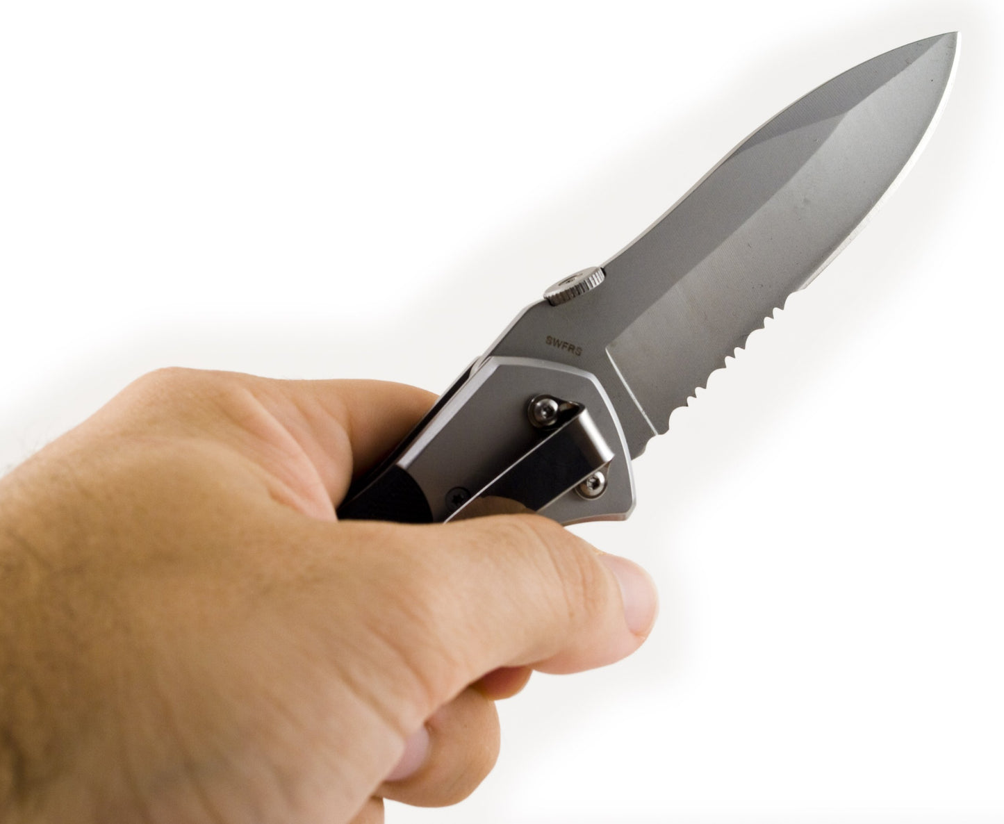 Smith & Wesson SWFRS 8in High Carbon S.S. Folding Knife with 3.3in Drop Point Serrated Blade and S.S. with G-10 Inlay Handle for Outdoor, Tactical, Survival and EDC