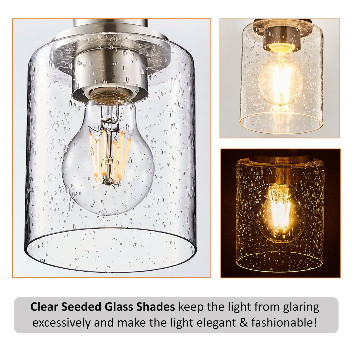 landskylite Bathroom Vanity Light Fixture, Brushed Nickel，24" 3-Light，Offset Mount, Modern Wall Sconce，Seeded Glass & Large Backplate - Farmhouse Lighting for Bathroom, Living Room, Hallway