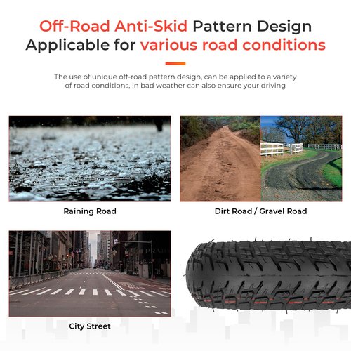 LUCK4U 9.5 x 2.50 Off-Road Tire 9.5 Inch Tubeless Tire for Niu KQI3 Electric Scooter Accessories Rear Front Wheel Replacement Tire Anti-skid Shockproof with valve (2 PCS)