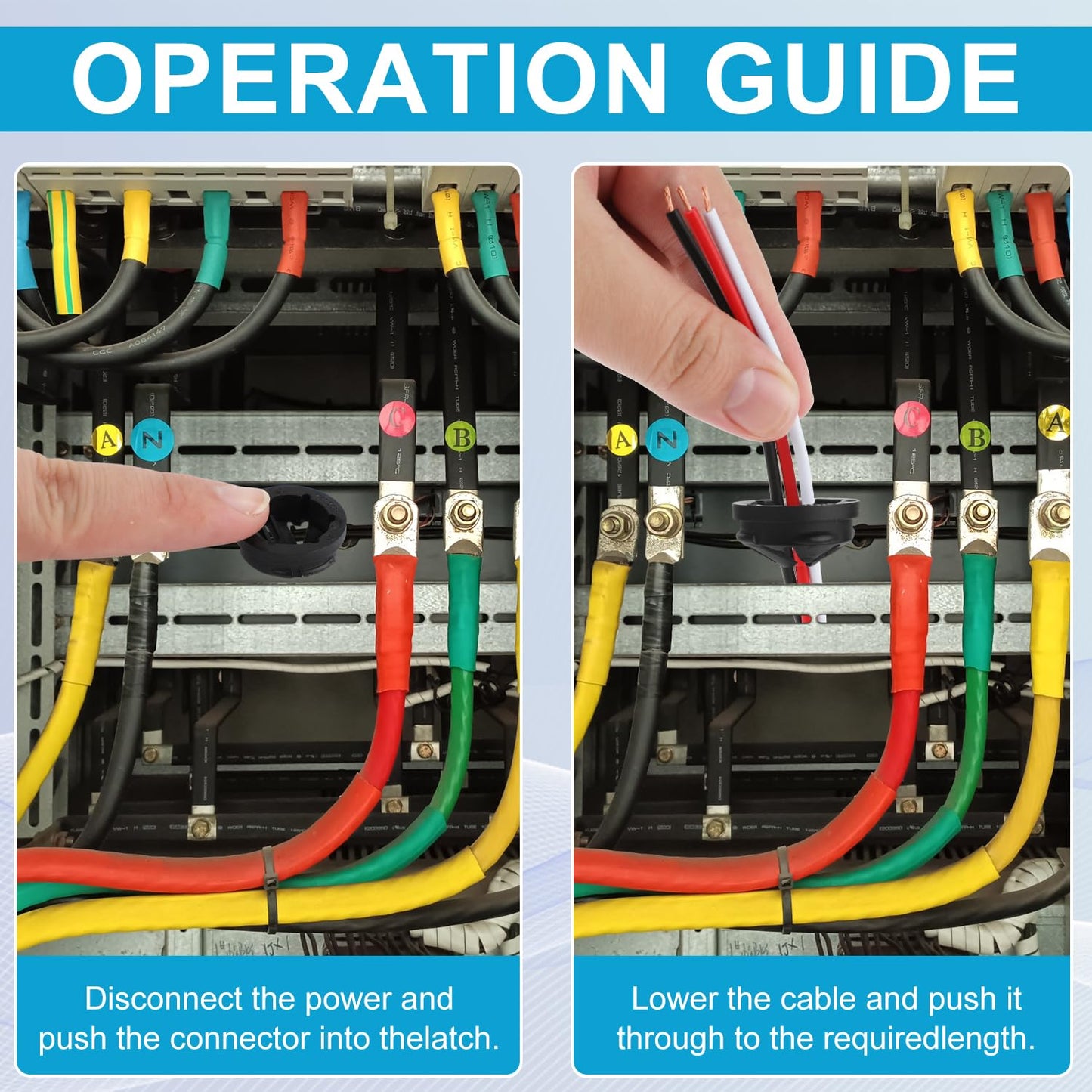 50pcs Push-in Cable Connectors, 3/8 Inch Trade Size Non-Metallic Push In Connector Plastic Electrical Box Wire Inserts Button Push-in NM Cable Clamps Connector for 1/2 Inch Knockouts (Black)