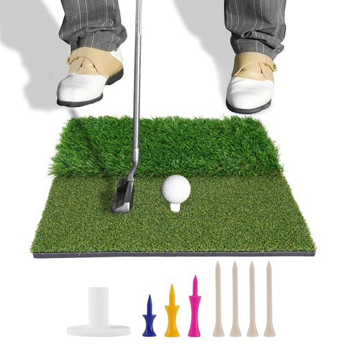 GABTRUK Golf Mat, Golf Hitting Mat Outdoor for Training, 12"x24" Golf Practice Mat with 10mm EVA Backing, Golf Mats Practice Indoor and Outdoor Single Turf with 8 Different Tees