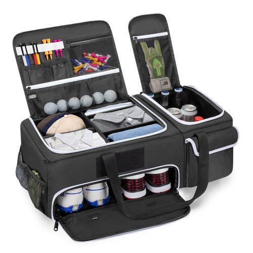 DSLEAF 2 Layer Golf Trunk Organizer with Bottom Shoe Space, Golf Car Locker for Men & Women, Holds 2-3 Shoes, Balls, Tees, Cap, Gloves and Clothes (Patenting Design)