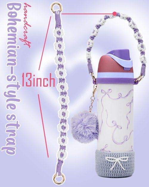 Kaitiaki Crochet Boot Set for Owala Water Bottle 24 oz - Anti-Slip Sleeve, Water Bottle Handle Strap & Crochet Handle, Fits Owala Tumbler, Perfect Owala Accessories (Purple, 24 oz)