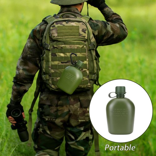 ShenDu Military Canteen, WWII US GI Style 1 Quart Water Canteen Kit with Aluminum Canteen Cup, Stainless Steel Spork & Cover for Camping, Hiking, Backpacking