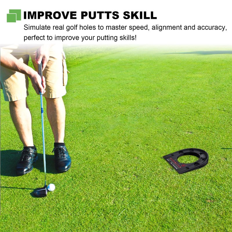 MAZEL Golf Putting Cup Hole Accuracy Trainer - Anodized Milled Aluminum Alloy Putting Training Aid for Indoor Outdoor Practice, with Carry Bag (Black)