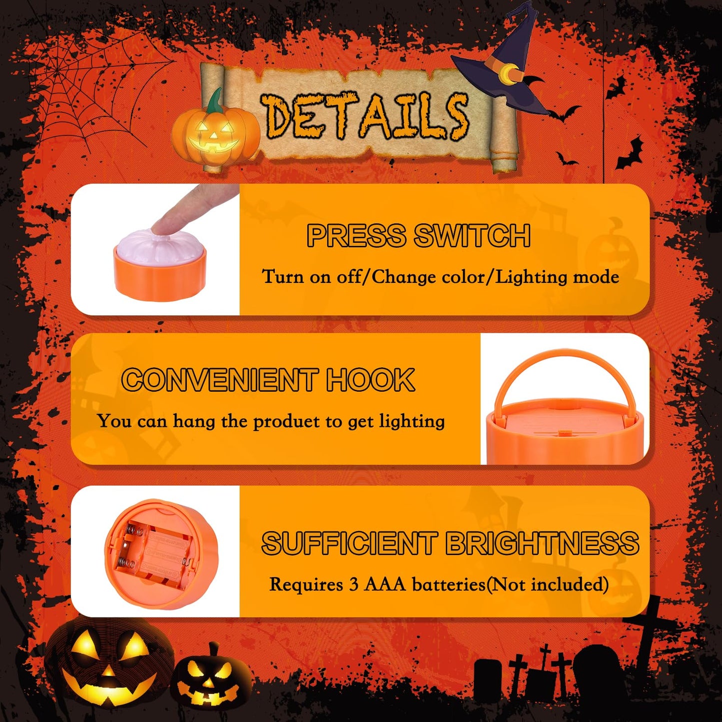 Cosyiker 4-Pack Halloween LED Pumpkin Lights with Remote and Timer, Bright/Flickering Battery Operated Jack-O-Lantern Orange/White Halloween Decor Flameless Candles for Pumpkin Decorations