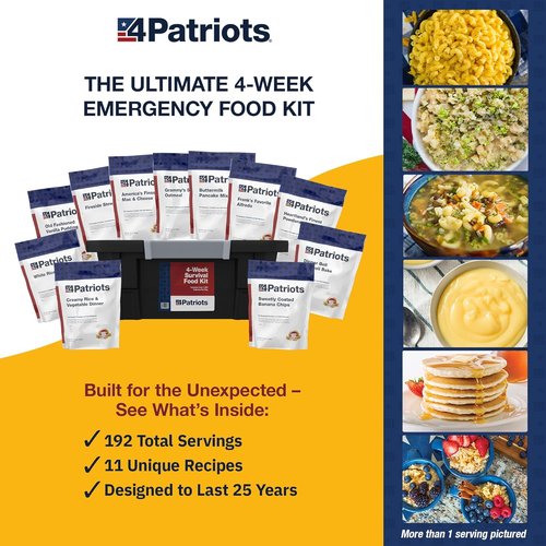 4Patriots 4-Week Survival Food Kit - Long-Lasting Emergency Supply with 192 Servings, 25-Year Shelf Life