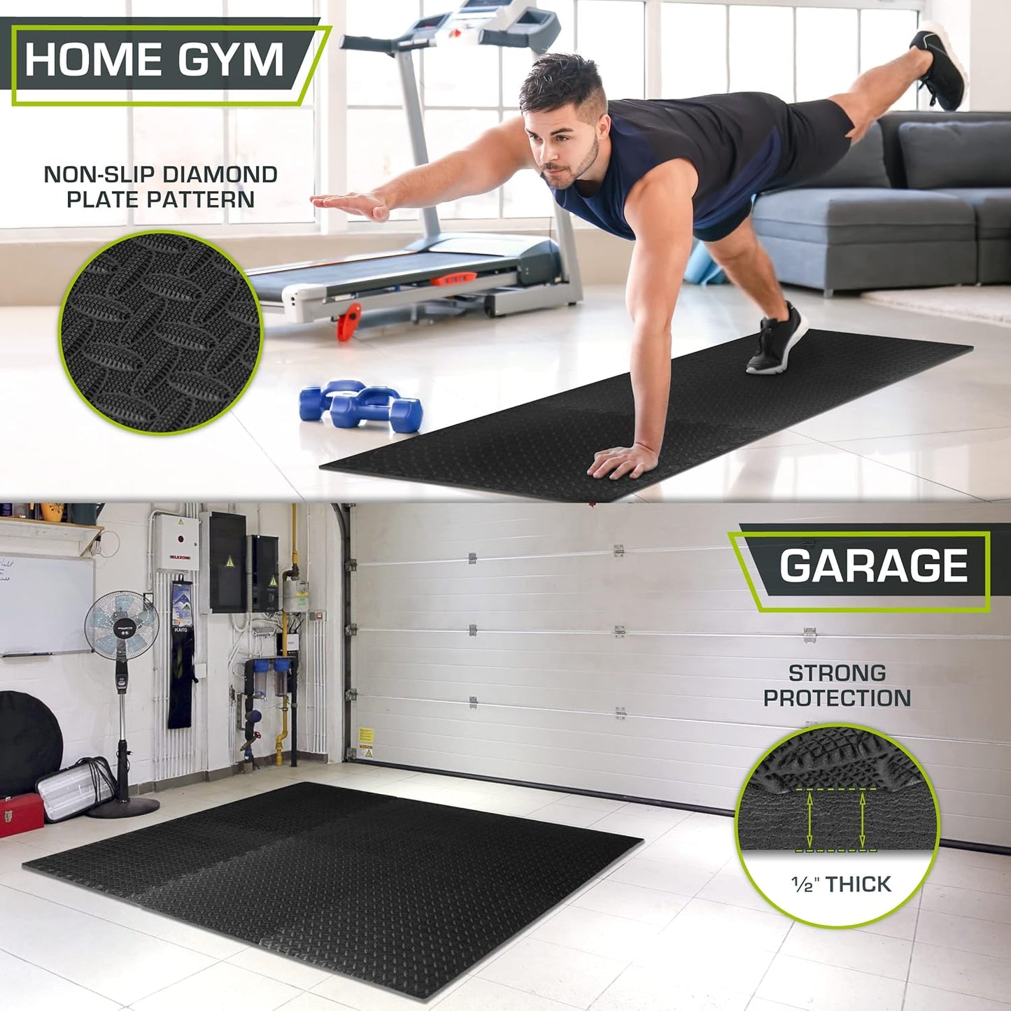 ProsourceFit Puzzle Exercise Mat - EVA Interlocking Foam Tiles for Home Gym | Black, 24" x 24" x ½" - 6 Tiles