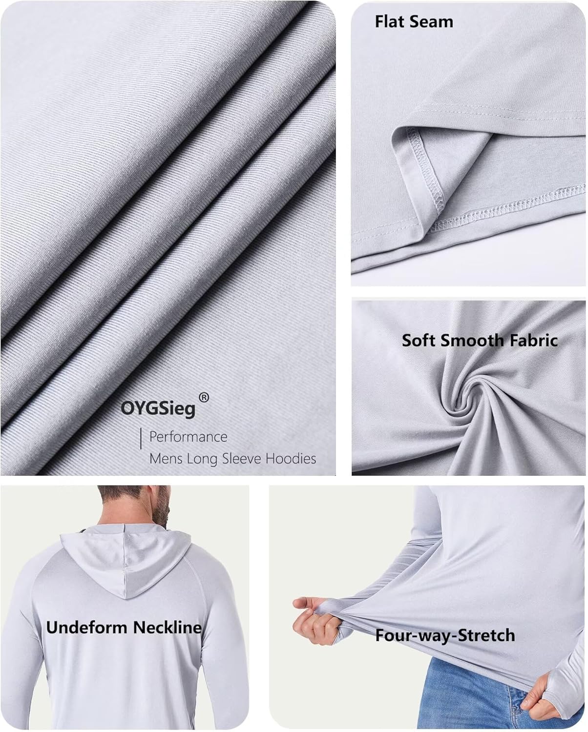 OYGSieg Men's Athletic Hoodies - Long Sleeve Fishing Shirt with UPF 50+ UV Sun Protection | Lightweight & Comfortable