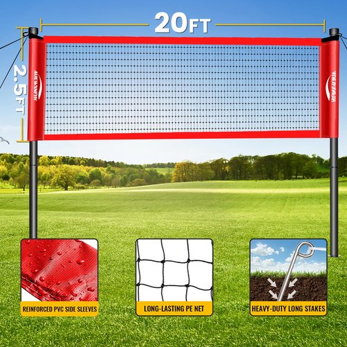 AUEWXNFYH Backyard Badminton Set: Portable Outdoor Net with 4 Performance Rackets, 3 Shuttlecocks & Boundary Line - Complete Heavy-Duty Set for Family Lawn, Grass & Beach Games