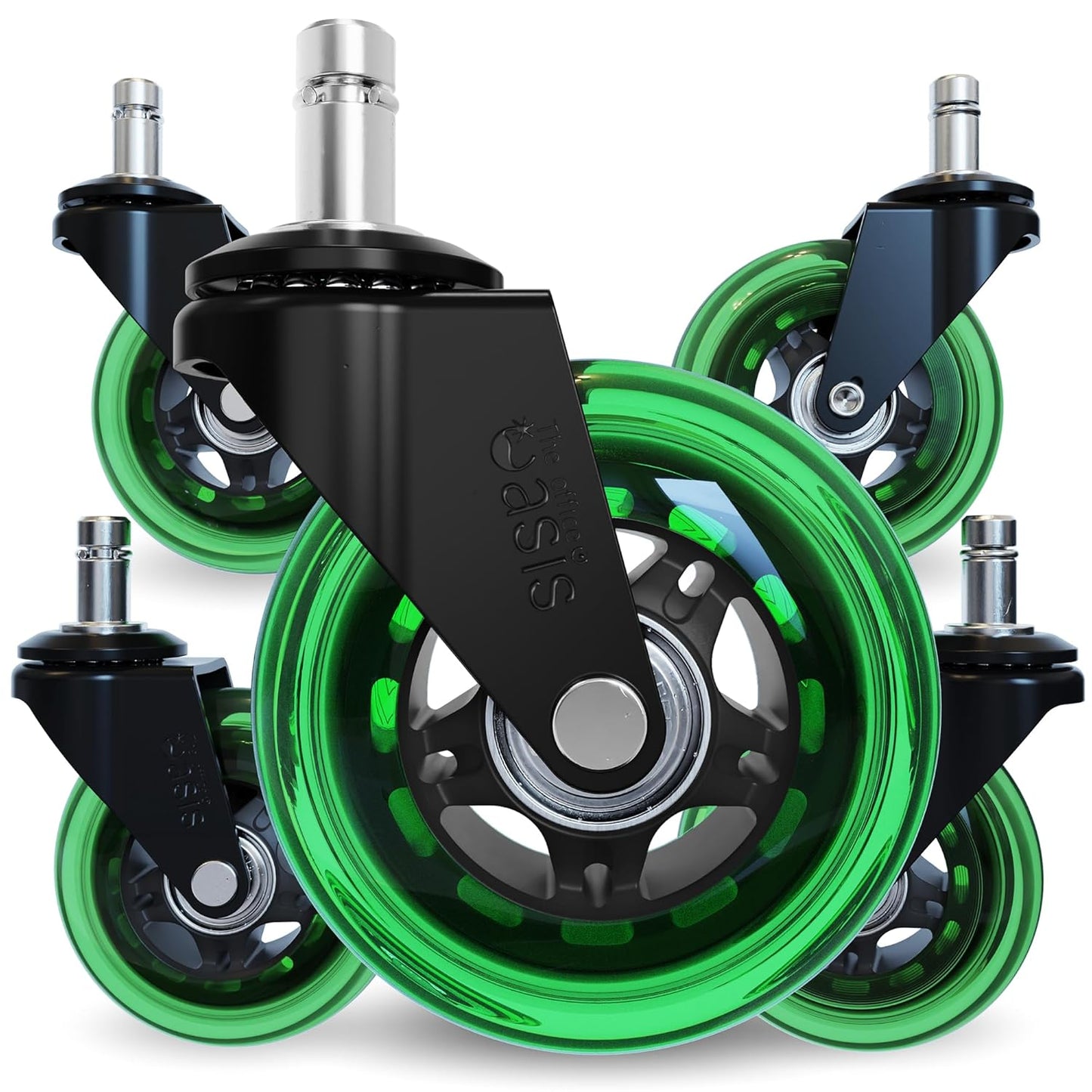 Original Rollerblade Office Chair Wheels - Smooth, Quiet Casters for Hardwood & Carpet - Easy Universal Fit - Set of 5