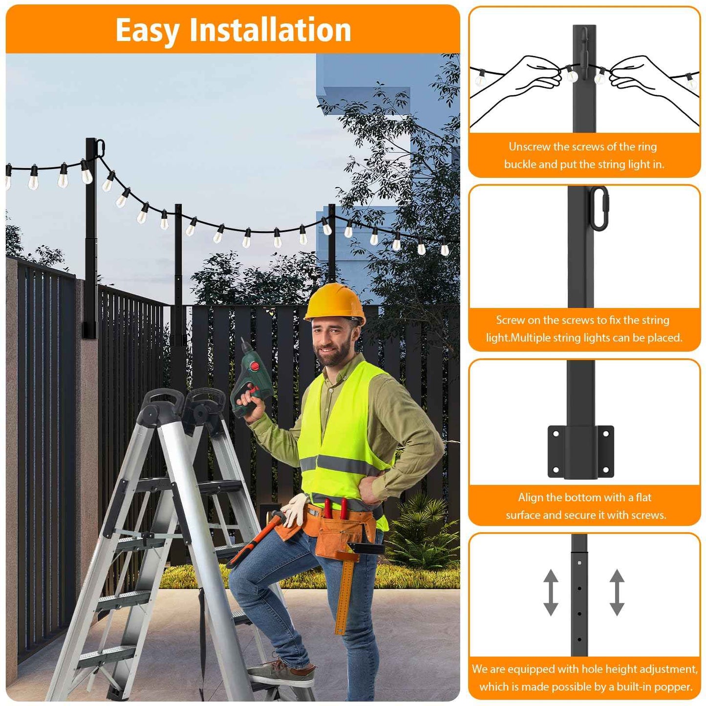 Mutovlin 4 Pack String Light Poles,2.8 Ft Light Poles for Outside String Lights,Outdoor Lights Pole with Fork,Metal Poles Stand for Patio Deck Backyard